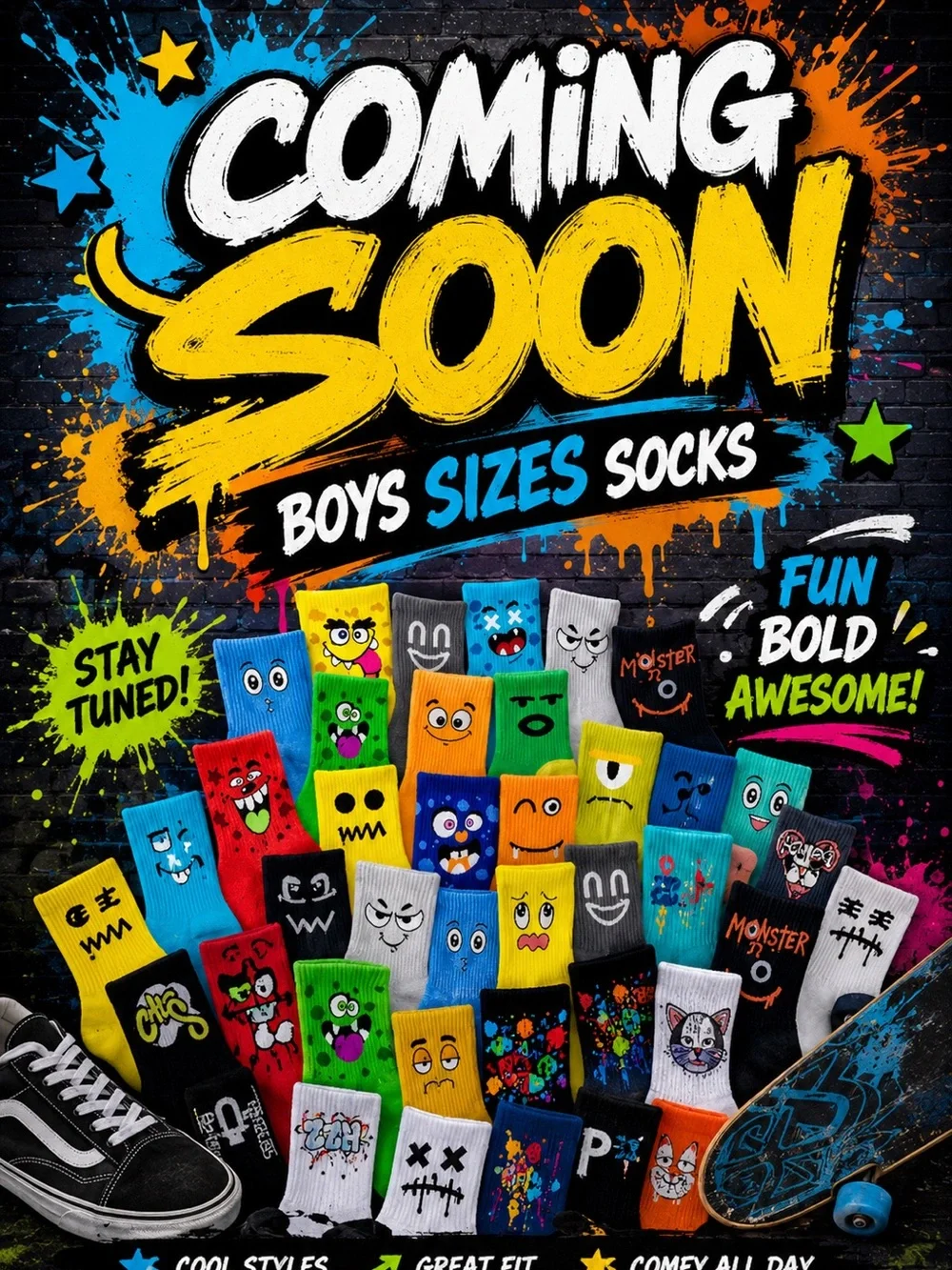 Boys Bright Novelty Character Socks - :2piece summer wear outfits